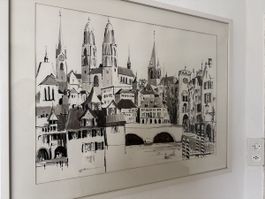 Originale Brönnimann Zeichnung Zürich, gerahmt, 1991!