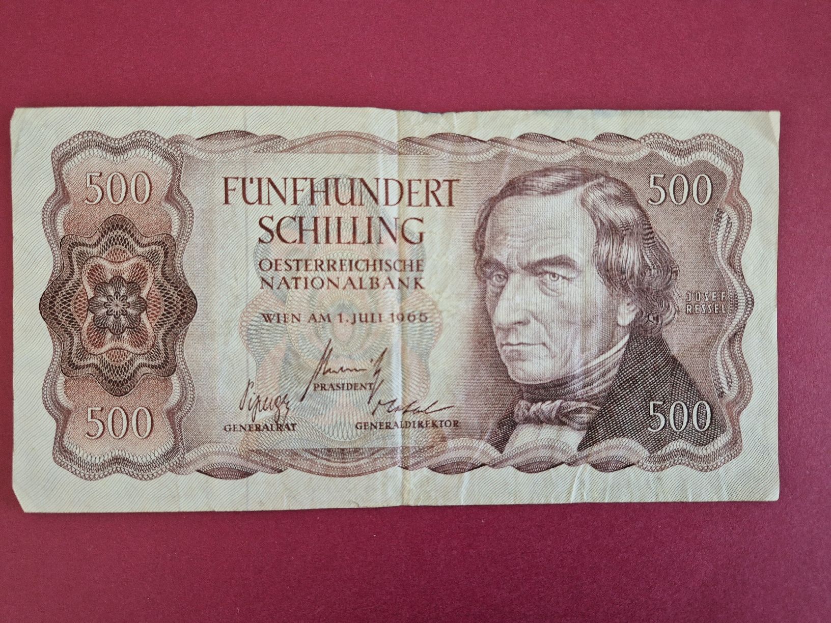 Banconote: 500 Schilling, Josef Ressel. 1965 – Usato da Wädenswil venduto da Orso31