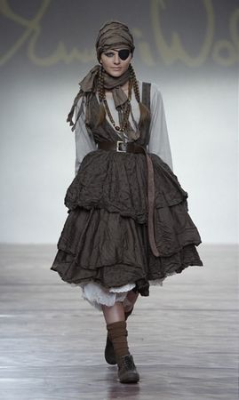 Ewa i Walla Dress AW10 Bark/Brown with Flowers, Size S