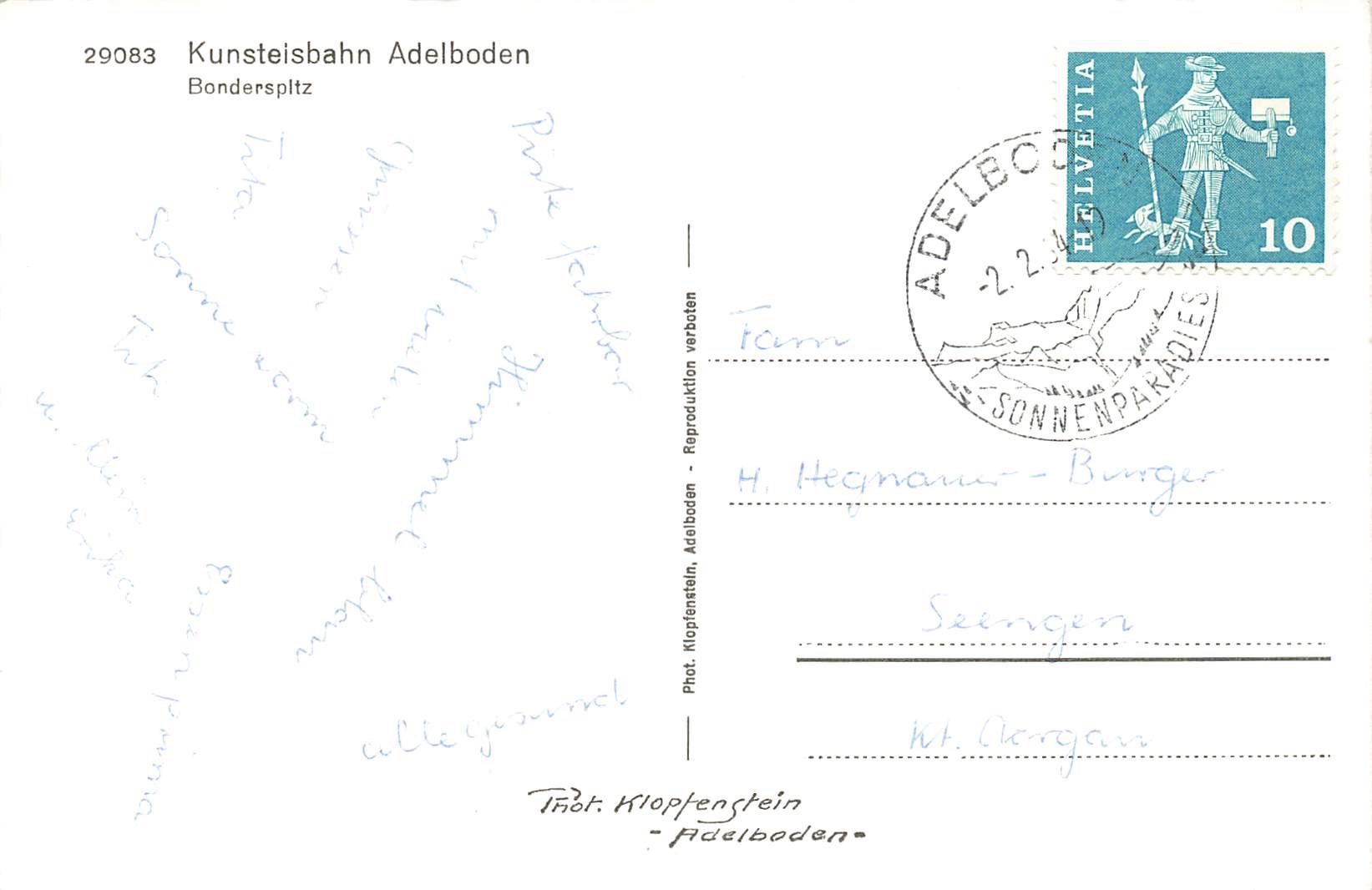 Cartoline postali: Kunsteisbahn Adelboden bonderspitz Eisbahn – Usato da Biasca venduto da Blenio71 1