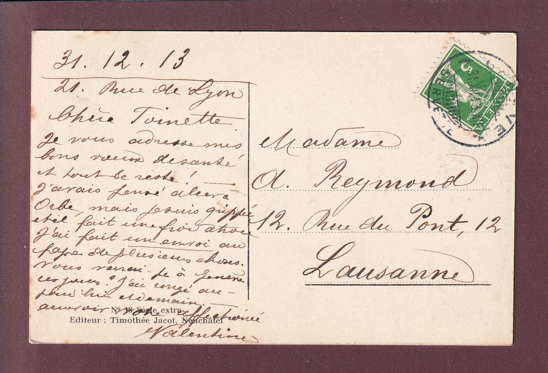 Ansichtskarten: BARQUE du LEMAN - Verset - 1913 – Gebraucht aus Pully von nicecards 1
