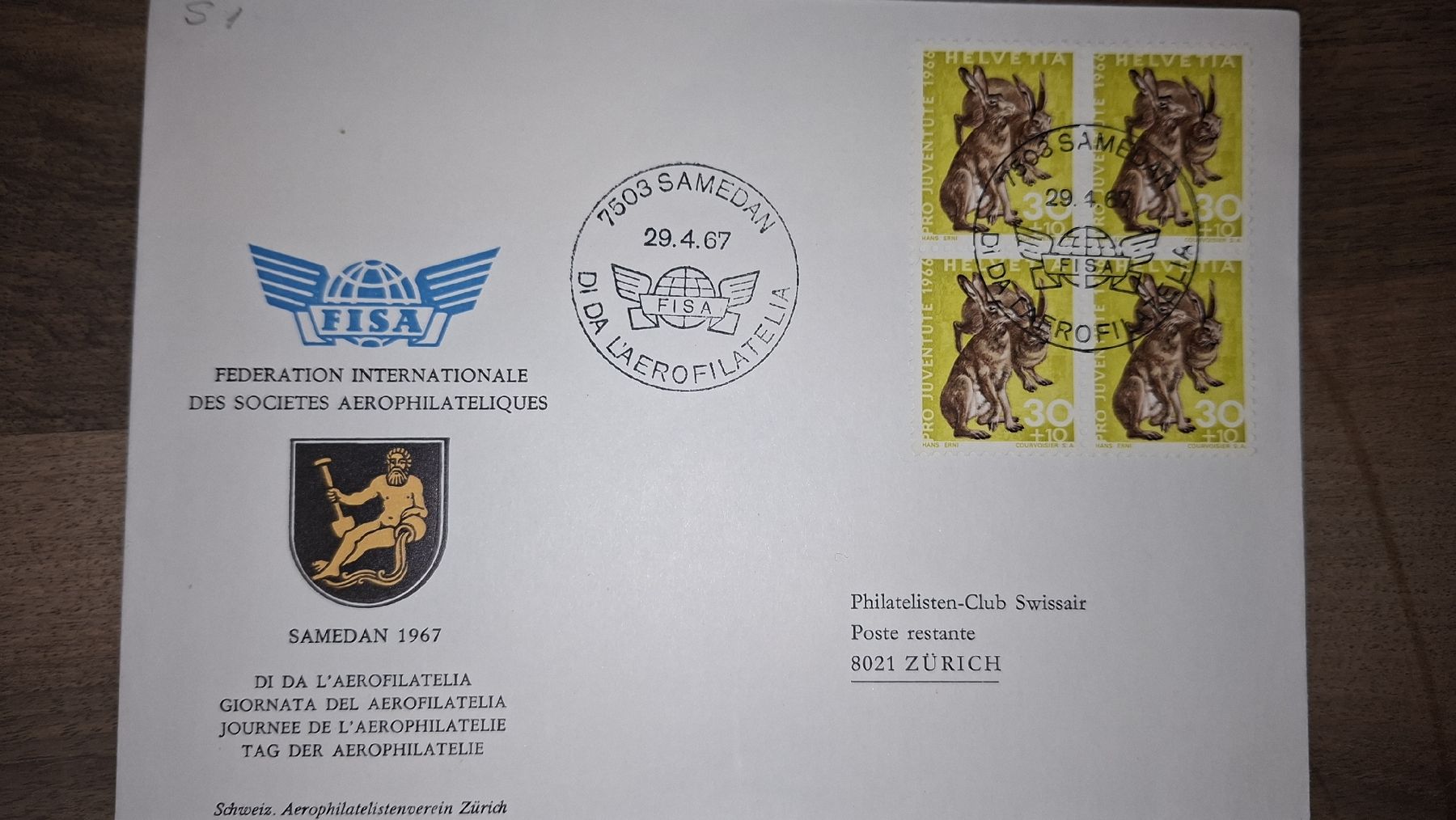 Alle Briefmarken: Samedan 29.04.1967 Aero  – Gebraucht aus Balgach von SIMEON27