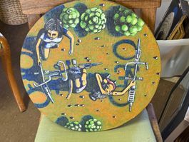 Knöpfli Claudio *1954 Ciclisti rundes Oelgemälde signiert