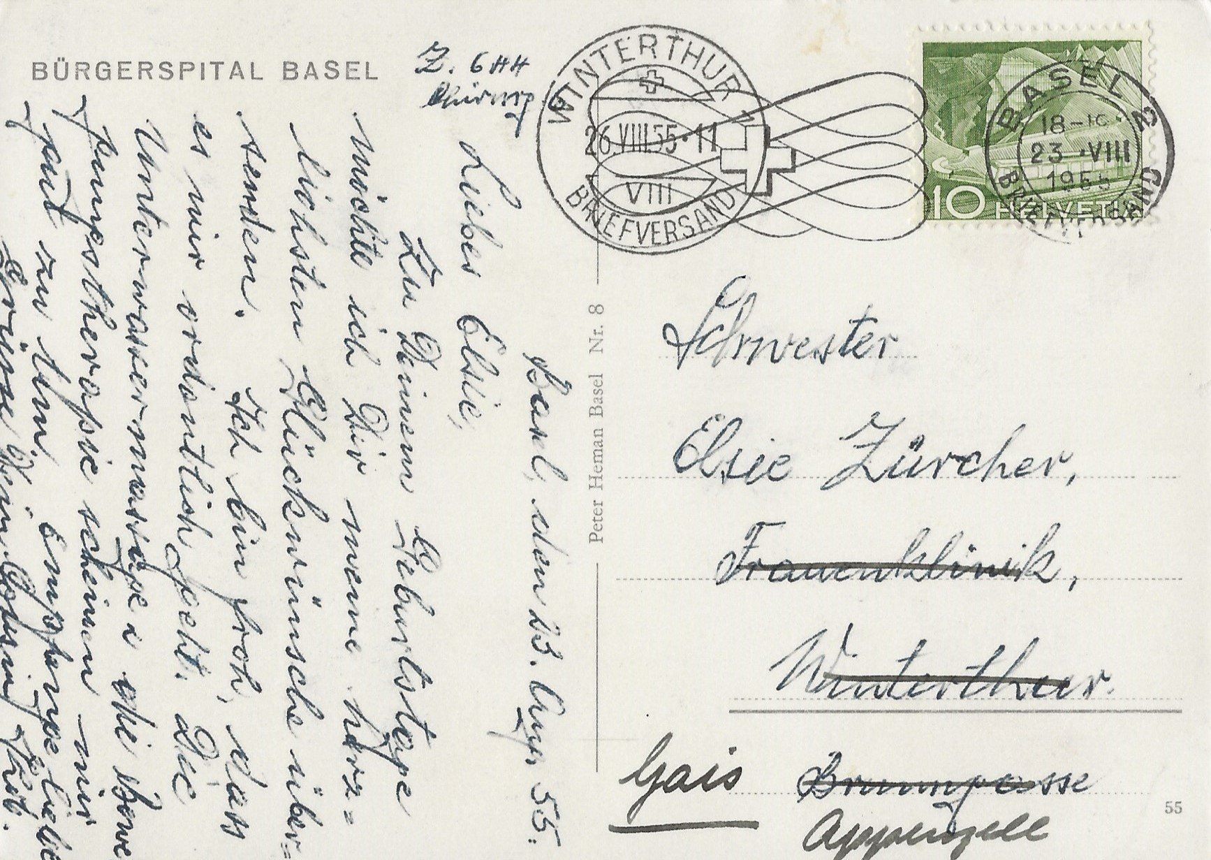 Cartoline postali: Basel, Bürgerspital, 1955 – Usato da Frauenfeld venduto da Merk52 1