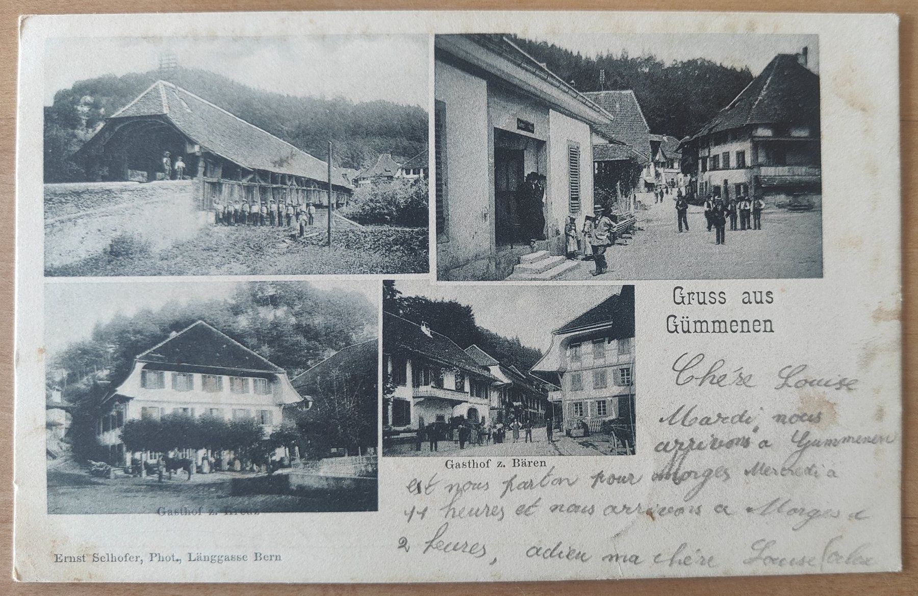 Ansichtskarten: Gruss aus Gümmenen um 1900 – Gebraucht aus St. Erhard von Chaeferli6