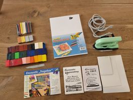 Kit cire encaustique, craies, papier et mini fer à repasser