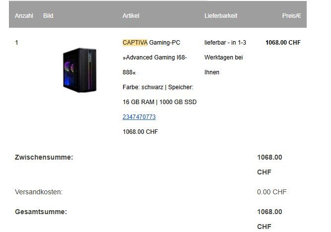 PCs: Captiva Gaming PC - RTX 3060 12GB – Gebraucht aus Adlikon b.Regensdf von ada_7hvh 1