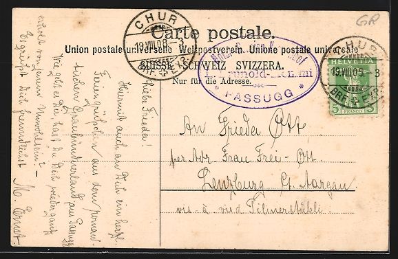 Cartoline postali: AK Passugg, Hotel Kronenhof, 1908 – Usato da Berlin venduto da bartko-reher 1