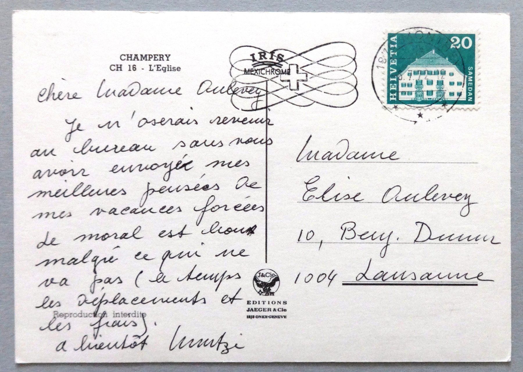 Cartoline postali: Champéry - L' Eglise – Usato da Fétigny venduto da Billy2miny 1