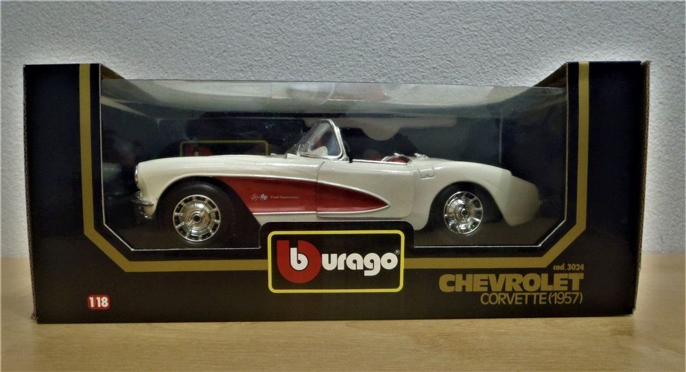BURAGO 1:24 SCALE 1000 Miglia 1957 Chevrolet Corvette Die-Cast Car