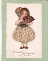 Kitsch Kind Mädchen mit Fächer Neuahr 1923