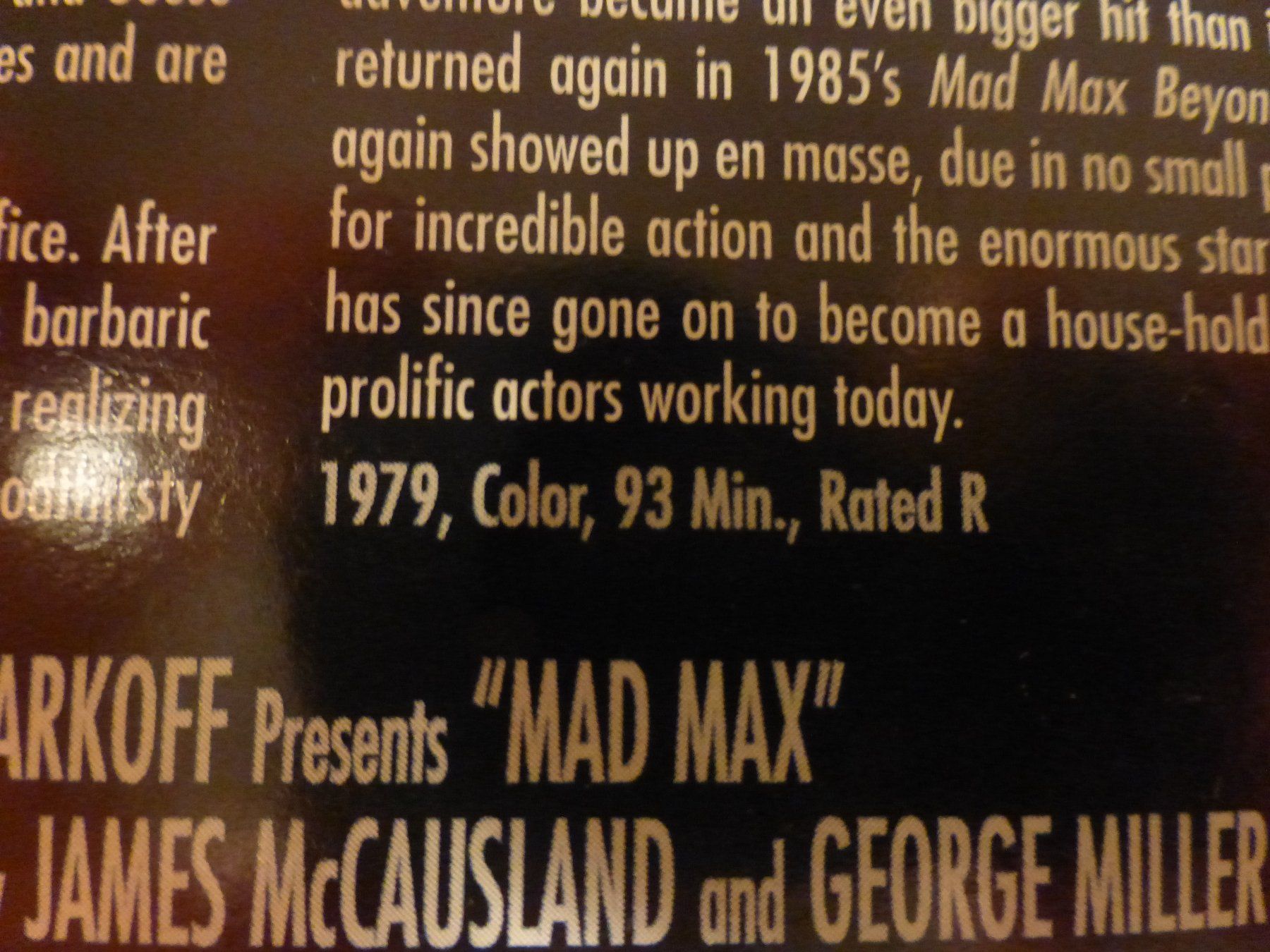 Tutti i DVDs: Mad Max 1 Orion Widescreen Edition Snap Case – Usato da Zumikon venduto da psisound 4