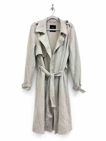 Zara Velourleder Trechcoat Mantel M grau beige hell