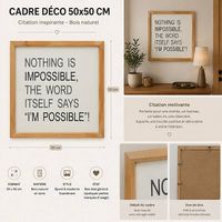 cadre déco 50 x 50 cm avec citation "Nothing is impossible" 