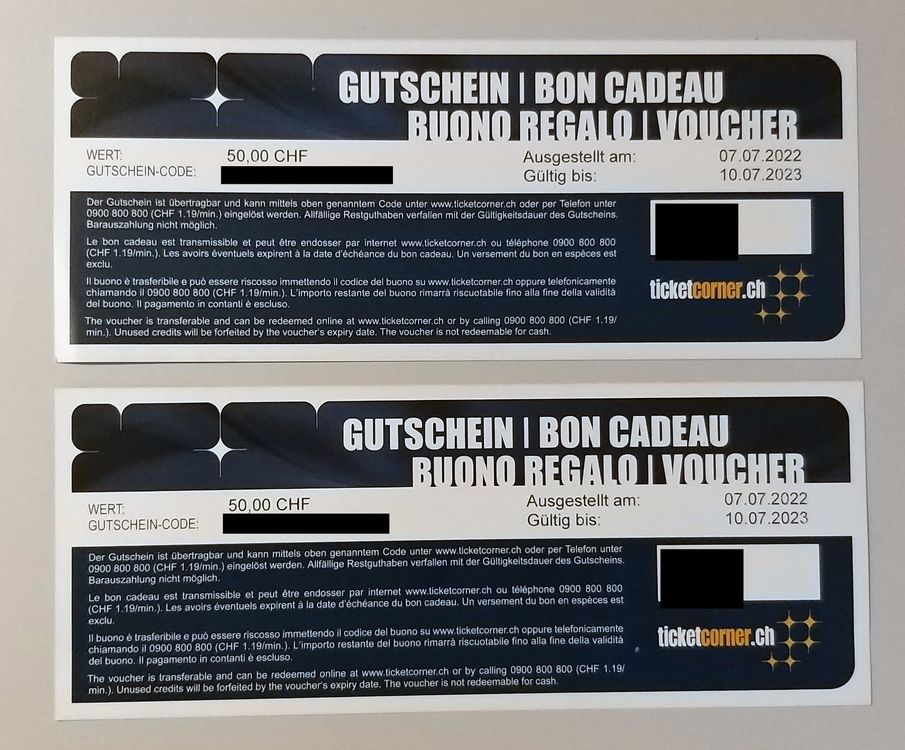 Ticketcorner Gutscheine 100.- Bons Gutschein Bon Tickets | Kaufen Auf ...