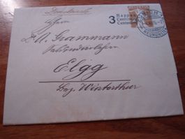 Streifband Ganzsache 1915, gelaufen, mit Überdruck