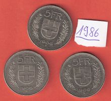 1 x 1986 Fr. 5.- letztes Exemplar Randschrift vertieft/Abart