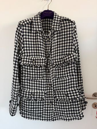 Damen Jacke Tweed schwarz weiss kariert, Grösse S/M