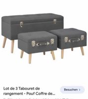 Lot de 3 tabourets coffres de rangement gris foncé