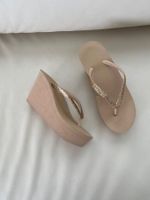 Extravagante edle Flip-Flops, beige/gold, Gr. 38