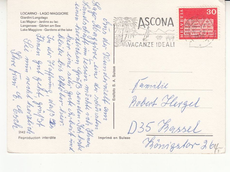 Cartoline postali: Locarno 1970 – Usato da Bürglen TG venduto da StampGraf 1