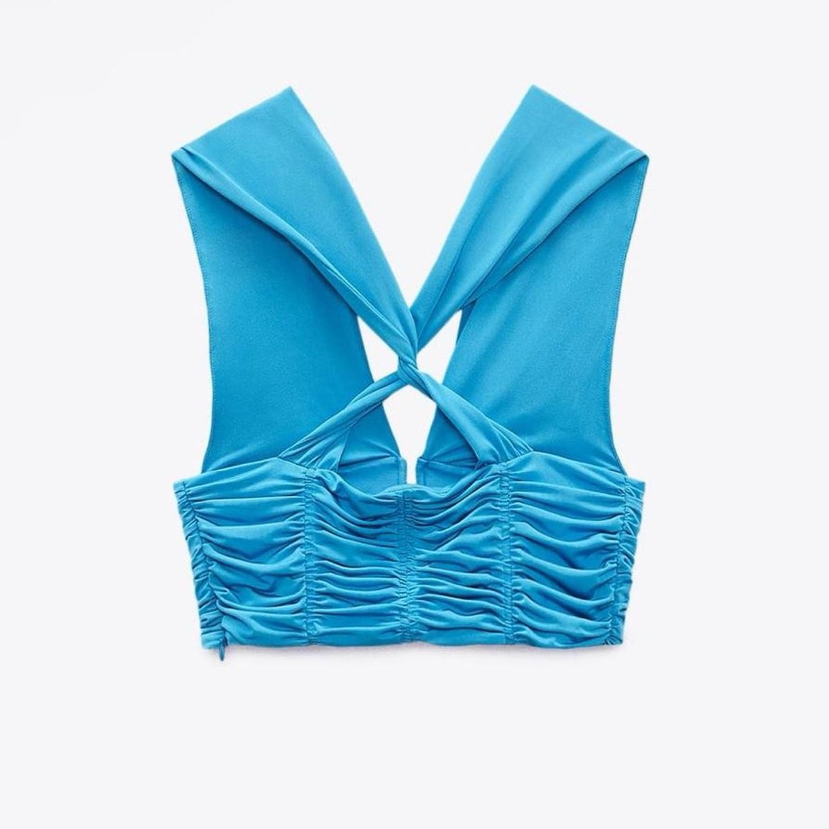 Zara Top: Zara Blue Ruched Crop Top  – Nuovo e nell'imballaggio originale da Basel venduto da 1moonstar 1