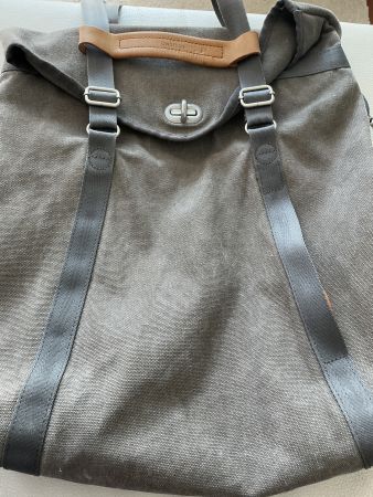 Rucksack Qwstion Canvas grau mit Ledergriffl