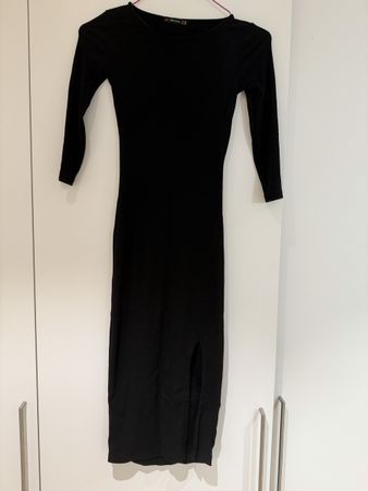 SALE - Black Midi Dress with Slit, XS