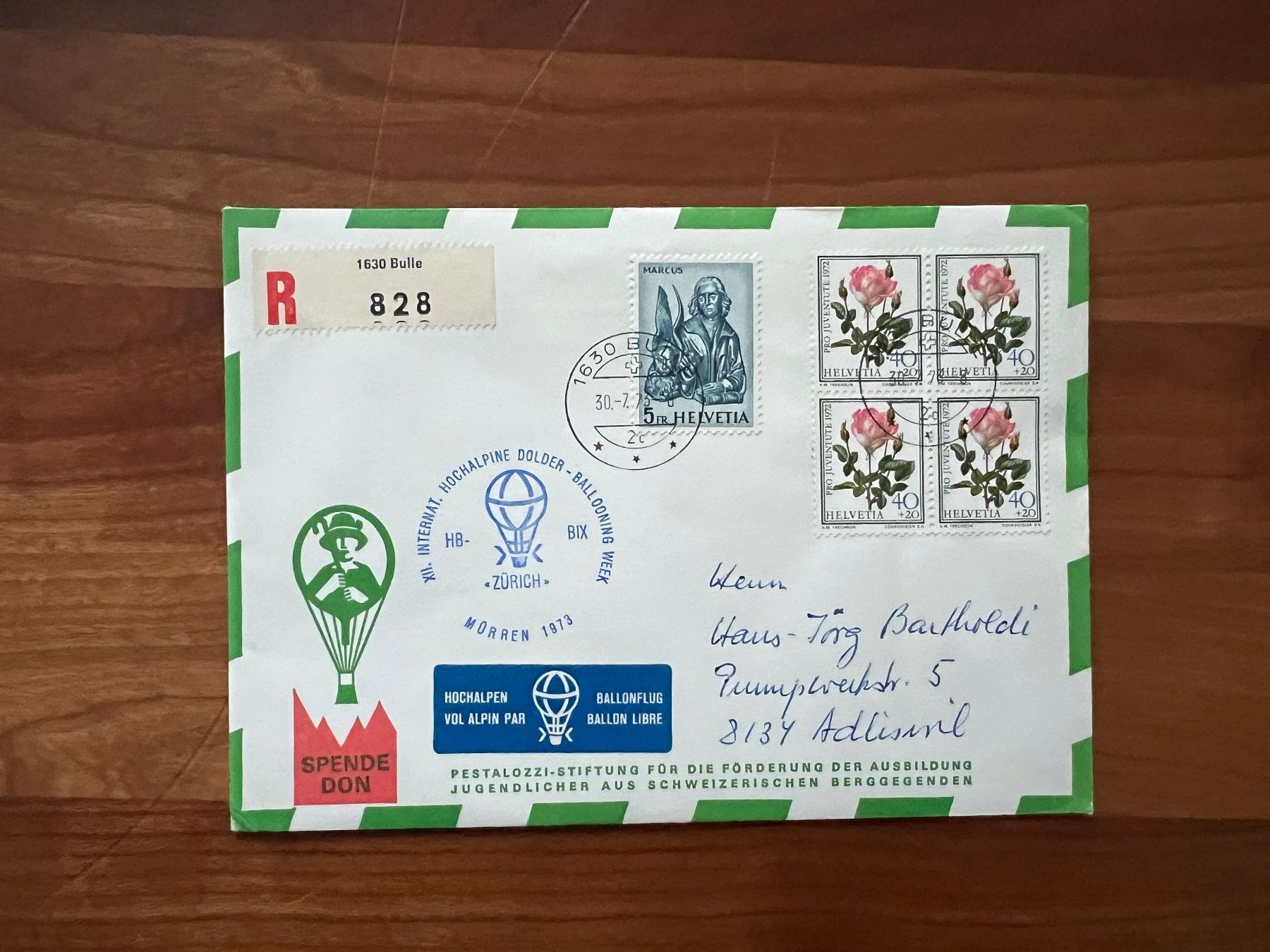 Tutti i francobolli: Ballonpost 1973 Bulle  (V685) – Usato da Hinwil venduto da Sidi4