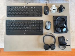 Home-Office Set: Headsets, Tastaturen, Mäuse & Webcams