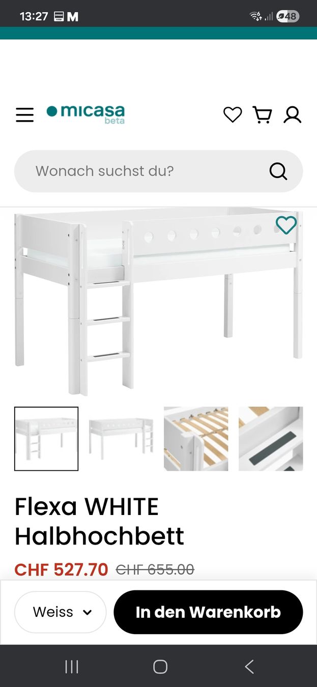 Flexa Letti: Flexa white Halbhochbett – Usato da Wetzikon ZH venduto da Chanchi