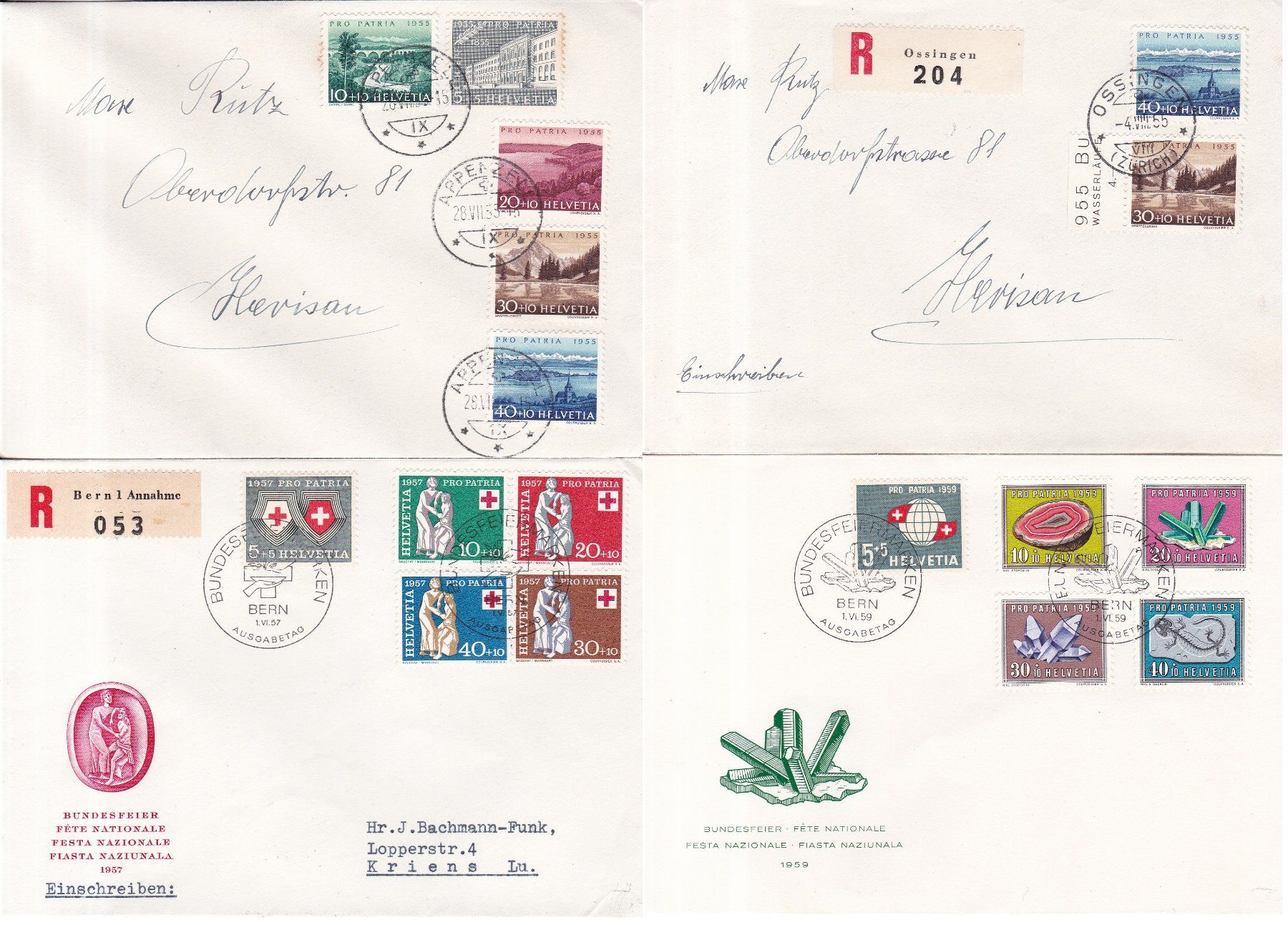 Tutti i francobolli: 8 Stk. Pro Patria FDCs, Briefe ab 1953 – Usato da Münchwilen AG venduto da Nesar 1