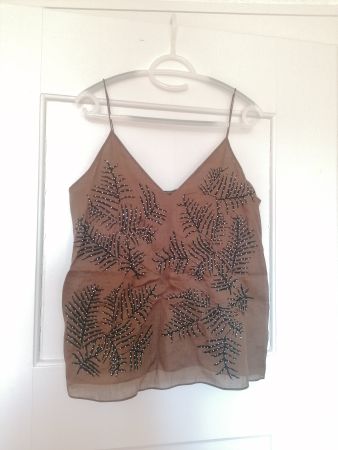 Massimo Dutti Top braun Stickerei und Perlen M