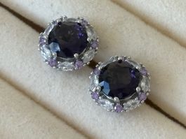 Luxus Elegante Zirkonia Ohrstecker Farbe : Silber/ Violett