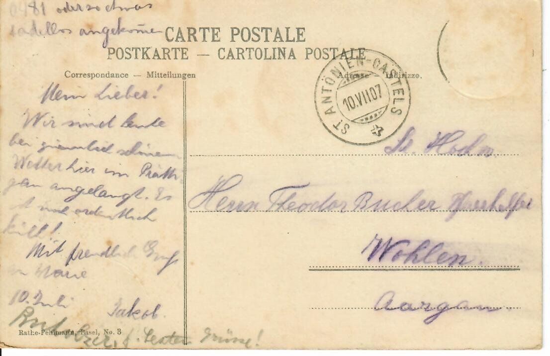 Cartoline postali: St. Antönien  1907 – Usato da Hochdorf venduto da Ziegel-16 1