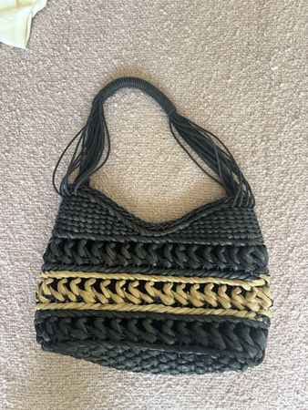 Handtasche geflochten schwarz beige Damen neuwertig