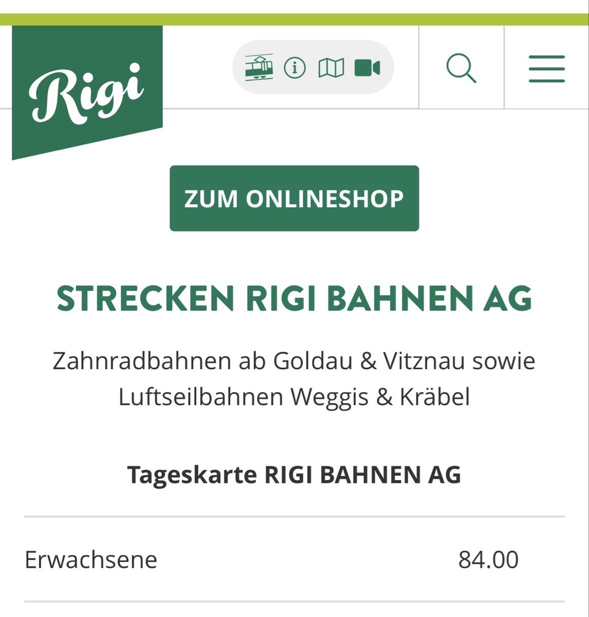 Biglietti: Rigi Tageskarte Wert 84.- CHF – Nuovo e nell'imballaggio originale da Luzern venduto da Jahuuu 1
