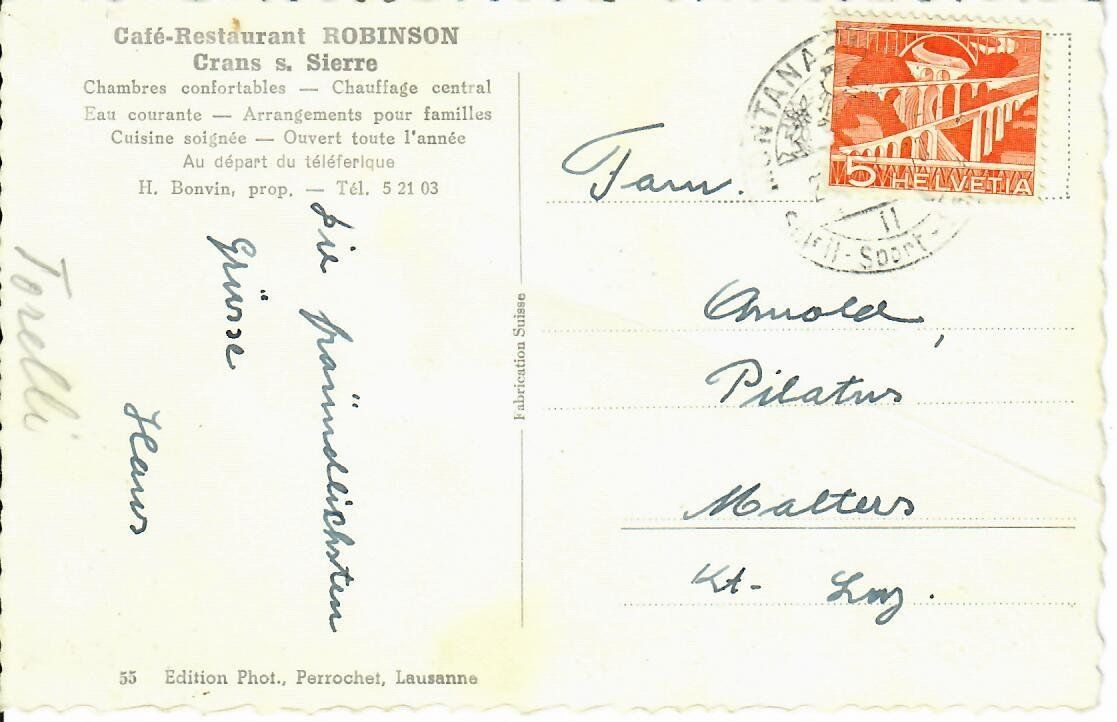 Ansichtskarten: Café Restaurant Robinson Crans s. Sierre – Gebraucht aus Hochdorf von Ziegel-16 1