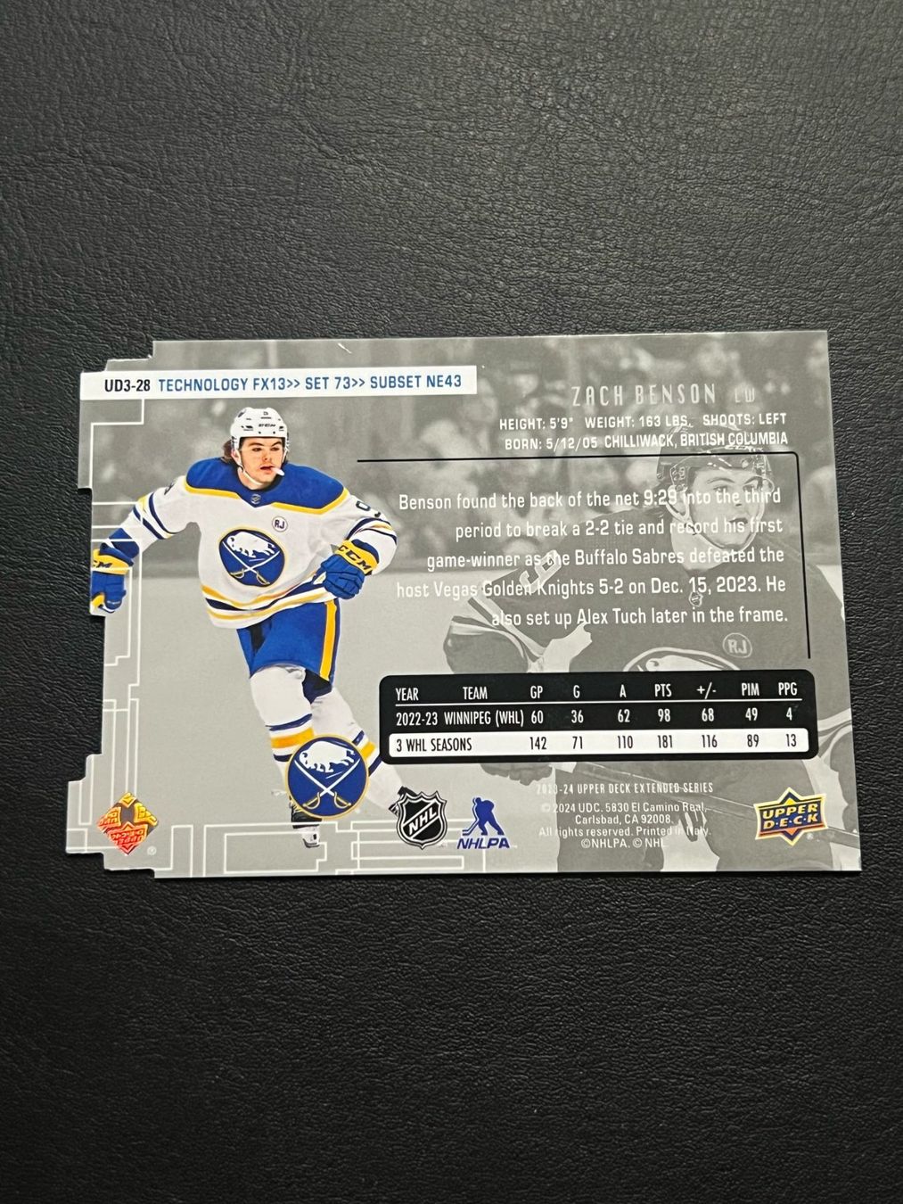 NHL Carte collezionabili: Zach Benson 2023 UD3 Buffalo Sabres – Nuovo (secondo la descrizione) da Möhlin venduto da SwissHockeyCards 1