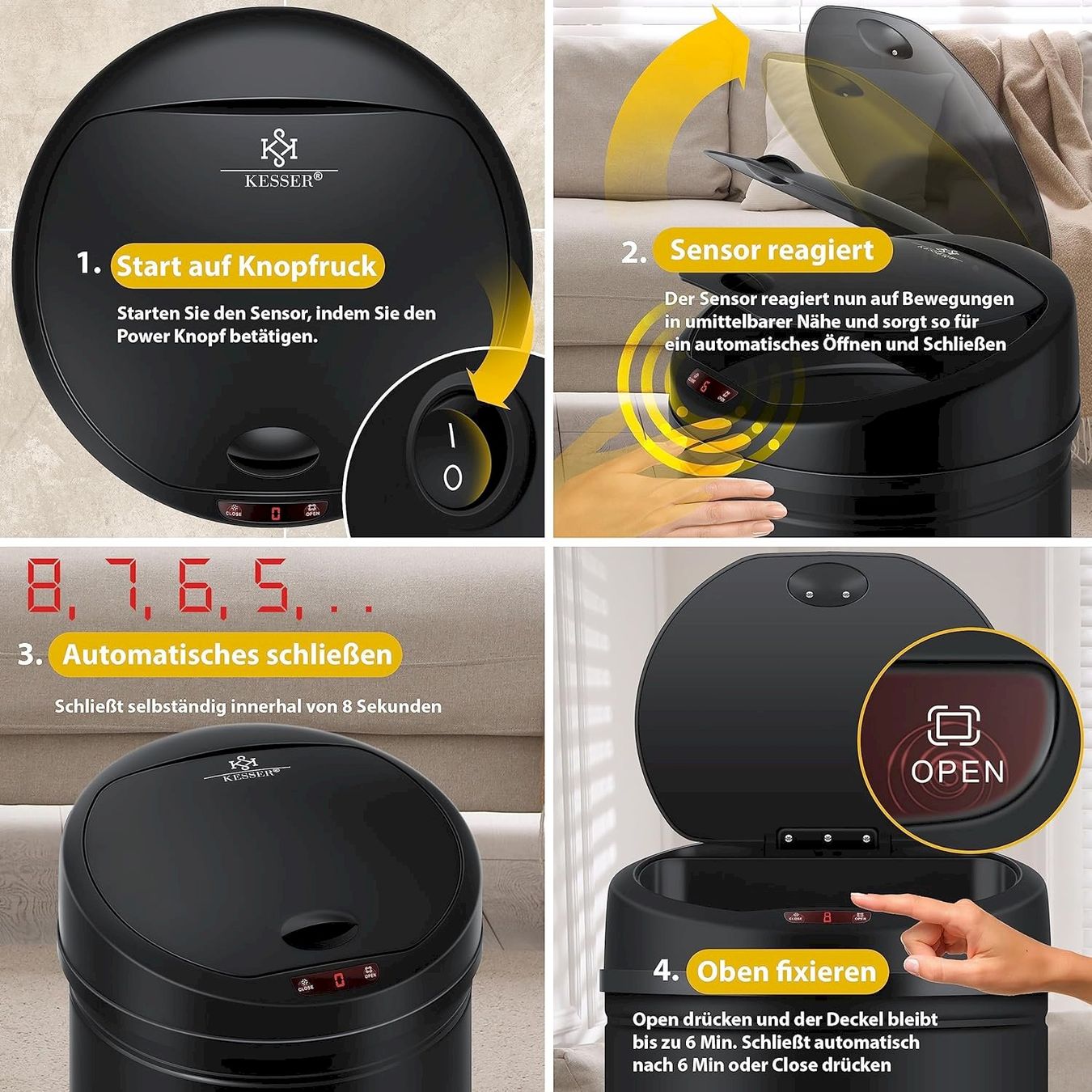 Hailo Cestini per rifiuti: Automatik Sensor Mülleimer 56L schwarz – Nuovo e nell'imballaggio originale da Bottighofen venduto da zaap 2