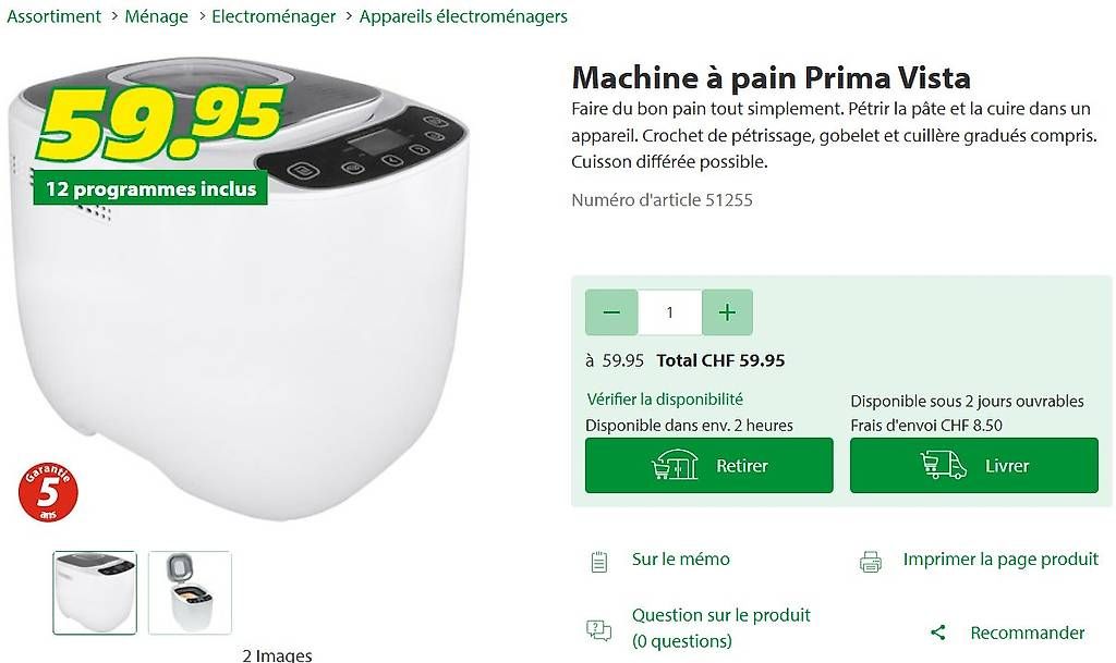 Elettrodomestici da cucina: Machine à pain Prima Vista – Usato da Lausanne 25 venduto da OliviaG0102