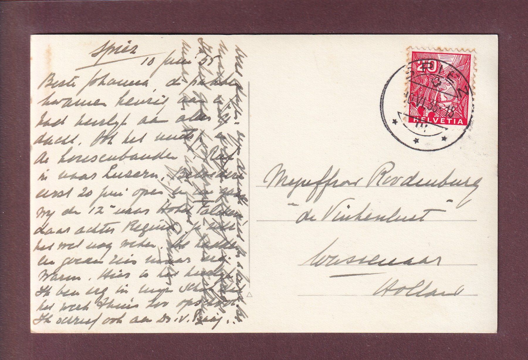 Cartoline postali: SPIEZ - Niesen - 1935 – Usato da Pully venduto da nicecards 1