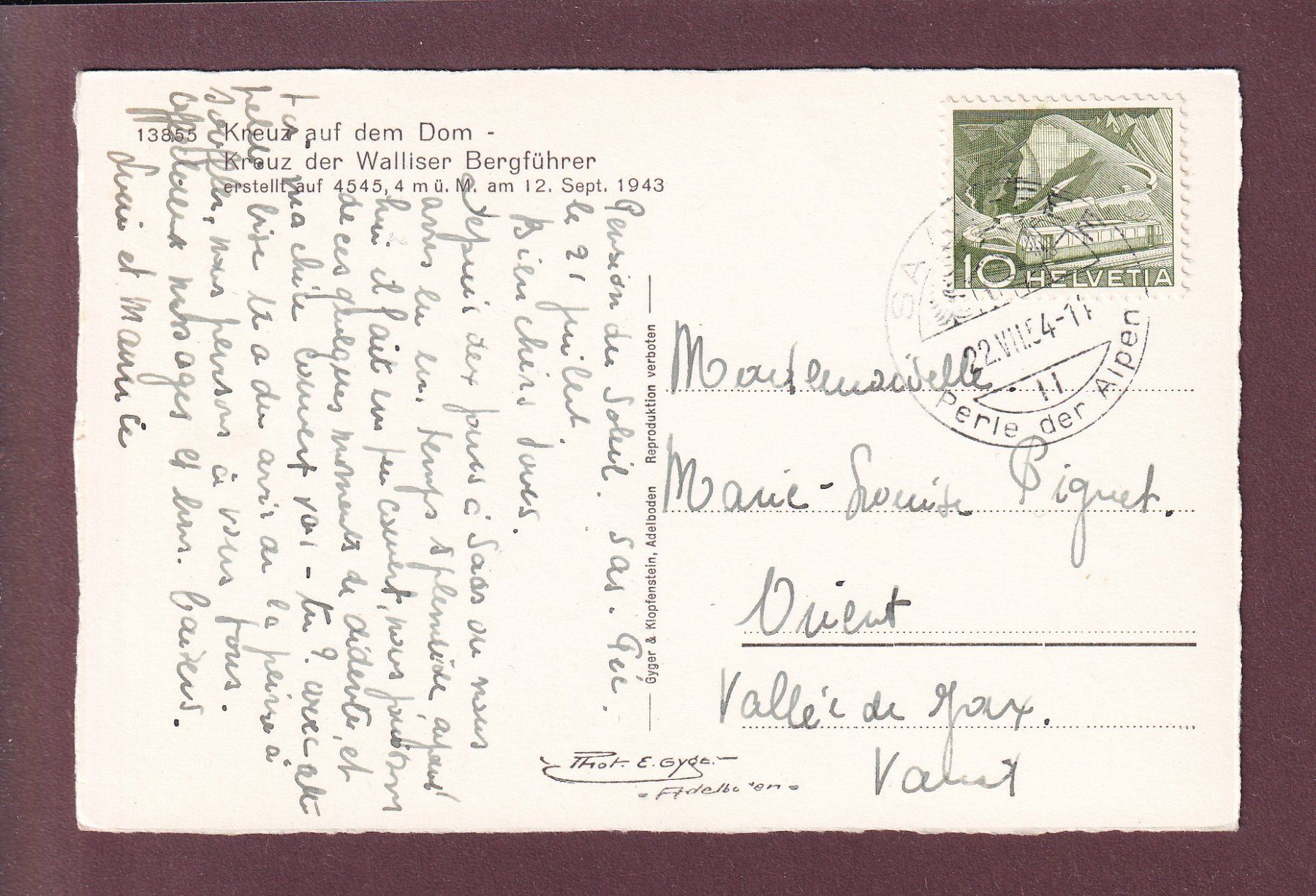 Cartes postales: Kreuz der WALLISER BERGFÜHRER - 1954 – D'occasion à Pully par nicecards 1