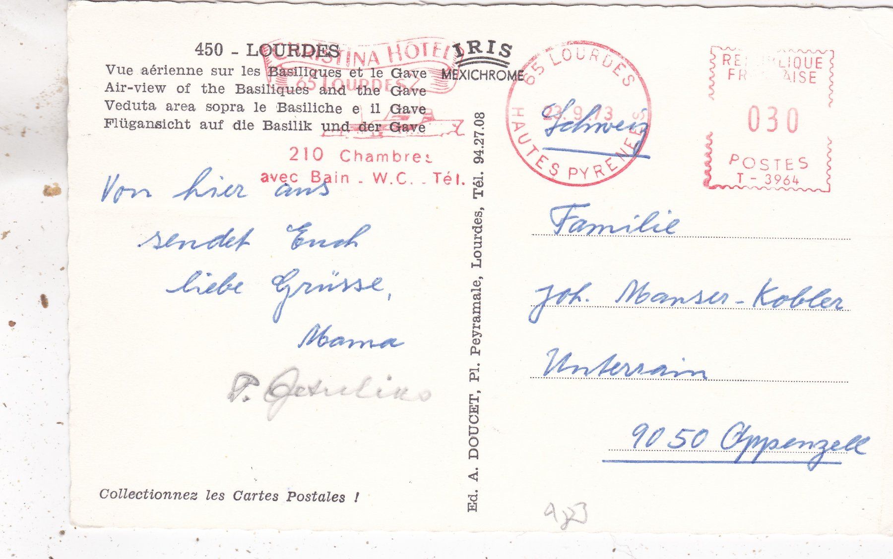 Ansichtskarten: Frankreich Lourdes 1973 – Gebraucht aus Herisau von Lisegrat2008 1