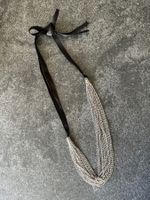 Halskette mit Stahl-Gliederketten und Satinband - Länge 49cm