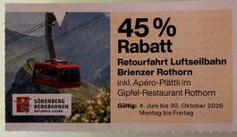 Gutschein 45 Prozent Brienzer Rothorn Sörenberg Bahn
