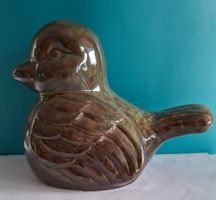 Dekorative Keramik Figur Vogel, braun-grün, Vintage Stil