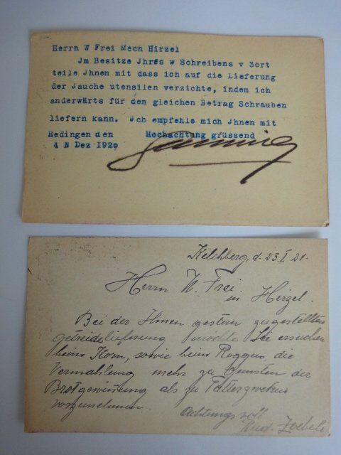 Alle Briefmarken: 2 Stück Postkarten 1920 und 1921 - ab CHF 1.00 – Gebraucht aus Wilen b. Wollerau von 4banger 1