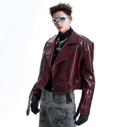 FEWQ Fuctional Mens Jackets Pu Leather Zippers