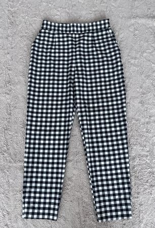 Zara schwarz-weiss High-Waist-Hose Vichykaro Gr. M